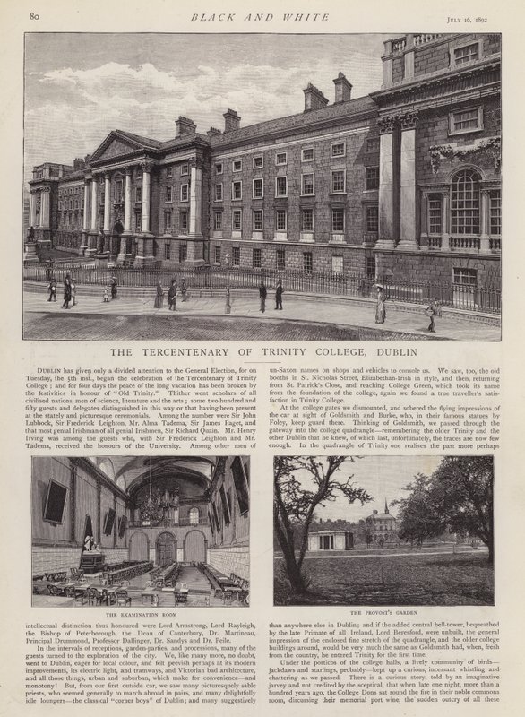 Tercentenário do Trinity College, Dublin, Irlanda (litho) de English School
