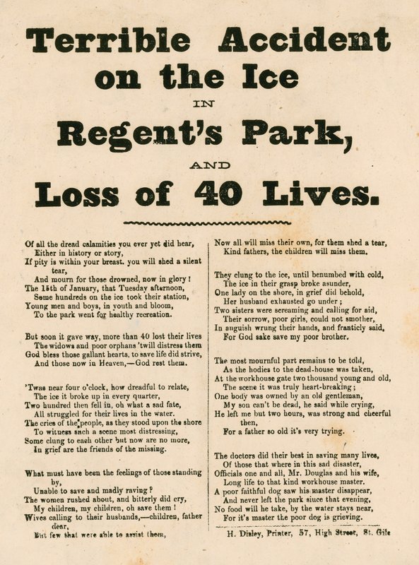 Acidente terrível no gelo no Regents Park, em Londres de English School