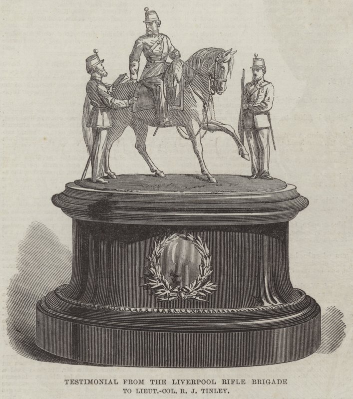Testemunho da Brigada de Espingardas de Liverpool para o Tenente-Coronel R J Tinley (gravura) de English School