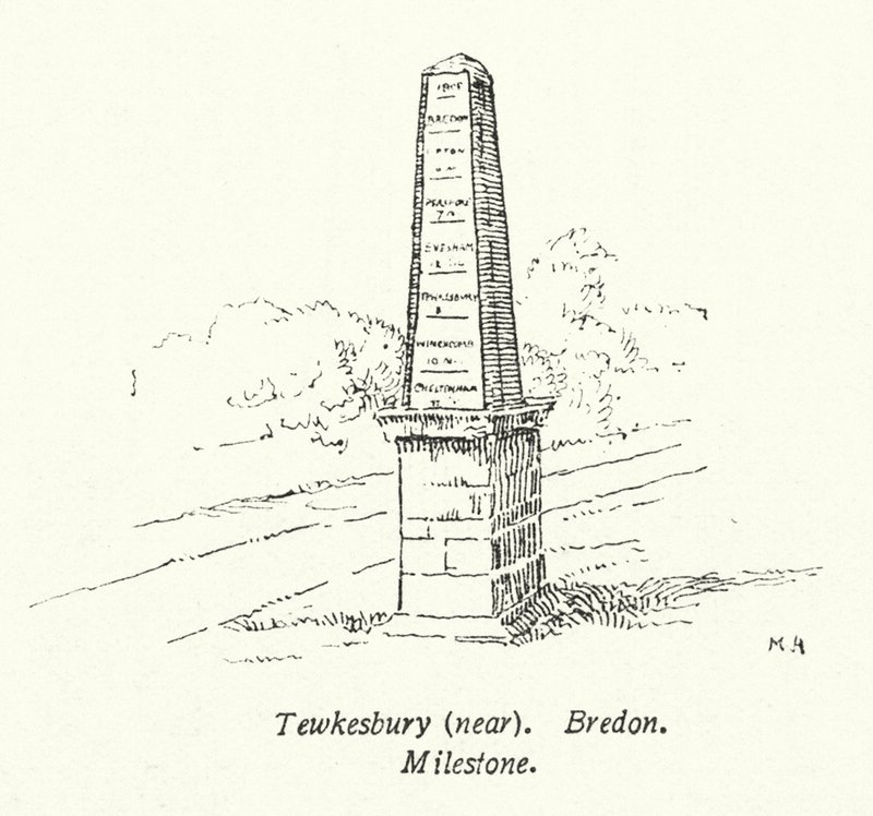 Tewkesbury, perto de Bredon, Milestone (litografia) de English School