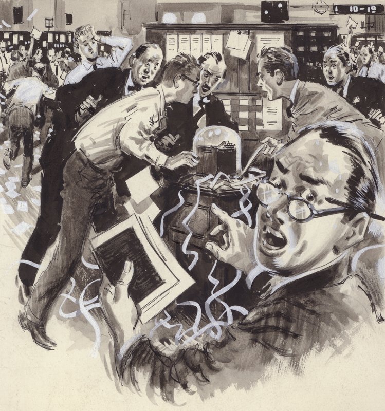 O crash da Bolsa de Valores de 1929 (guache no papel) de English School
