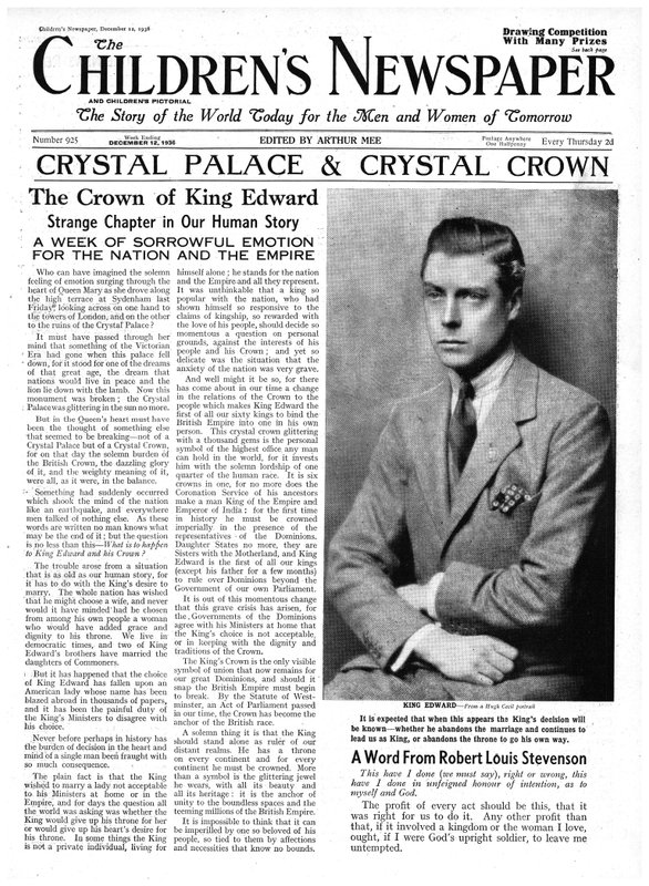 The Abdication Crisis, primeira página do &39;The Children&39;s Newspaper&39;, dezembro de 1936 (papel de jornal) de English School