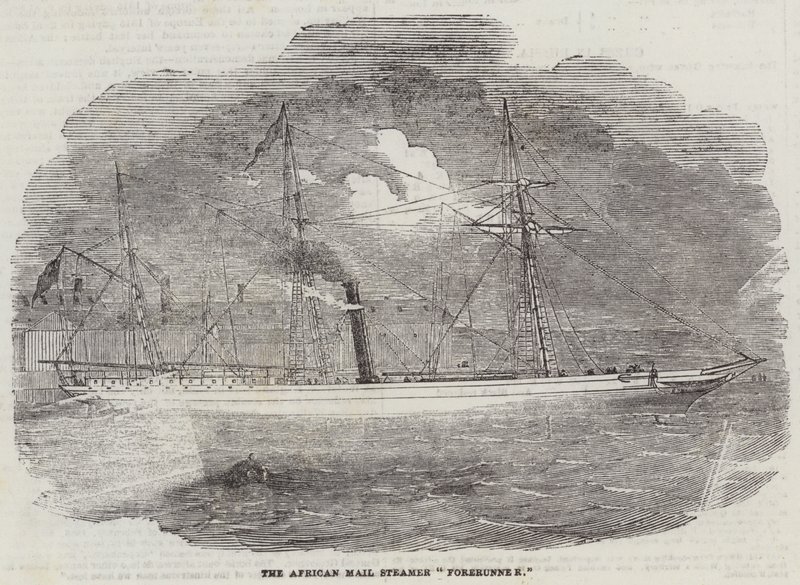 O correio africano Steamer "Forerunner" (gravura) de English School