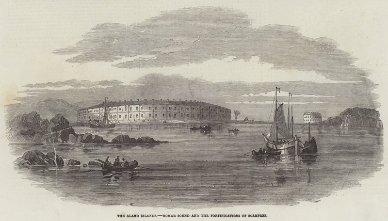 As Ilhas Aland, Bomar Sound e as Fortificações de Scarpans (gravura) de English School