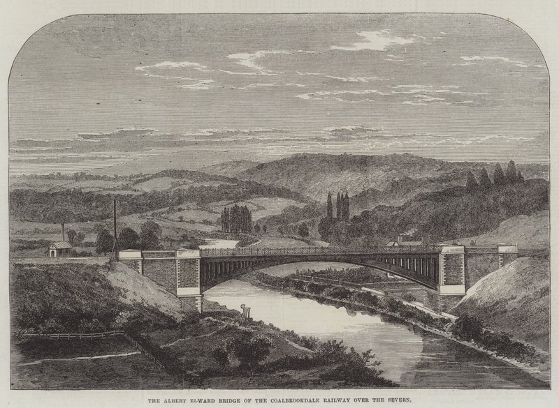 A Ponte Albert Edward da Estrada de Ferro Coalbrookdale sobre o Severn (gravura) de English School
