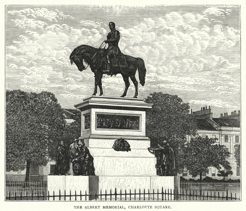 O Albert Memorial, Praça Charlotte (gravura) de English School