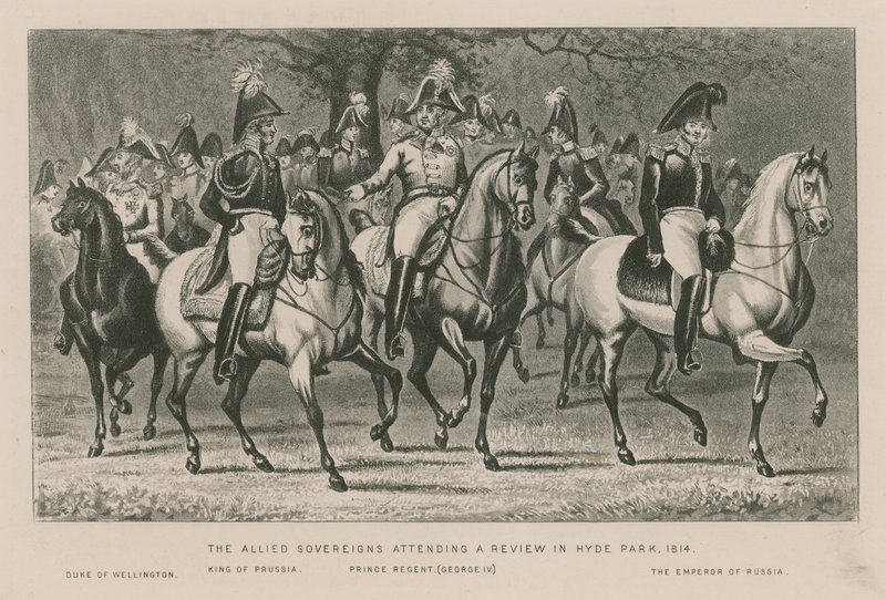 Os soberanos aliados participam de uma análise no Hyde Park, 1814 de English School