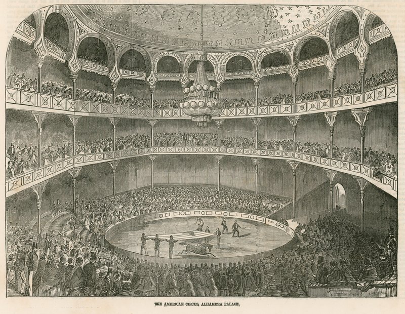 A, circo americano, em, a, alhambra, palácio, (Alhambra, Theatre), leicester, quadrado, londres de English School