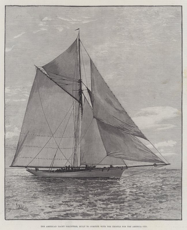 The American Yacht Volunteer, construído para competir com o cardo para a America Cup (gravura) de English School