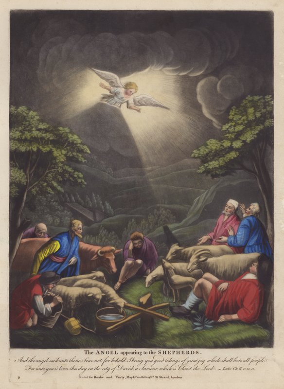 O anjo aparecendo aos pastores (lito colorido) de English School