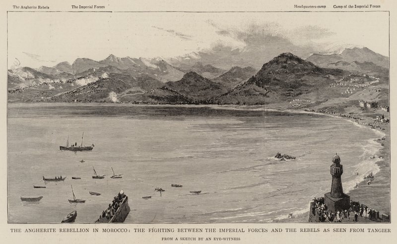A Rebelião Angherite em Marrocos, a Luta entre as Forças Imperiais e os Rebeldes, vista de Tânger (gravura) de English School