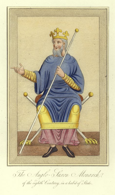 O monarca anglo-saxão do século VIII em um hábito de estado de English School