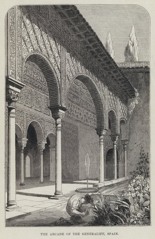 The Arcade of the Generalife, Espanha (gravura) de English School