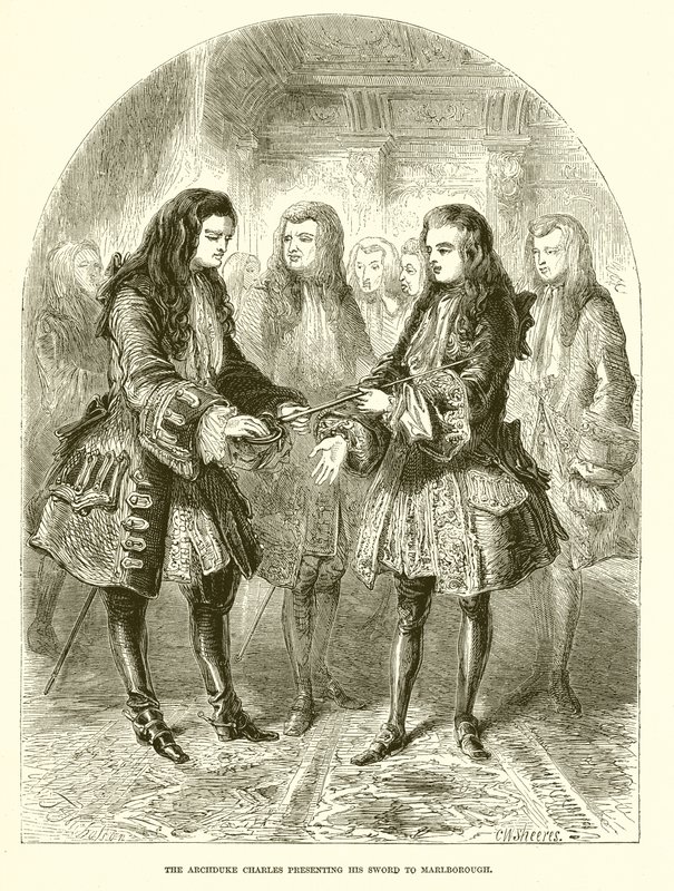O arquiduque Charles apresentando sua espada para Marlborough de English School