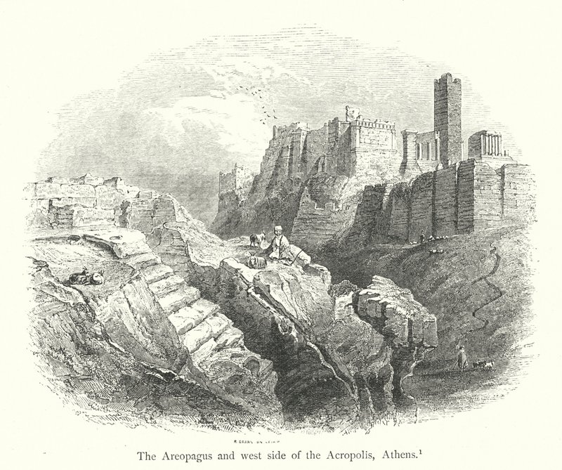 O Areópago e o lado oeste da Acrópole, Atenas (gravura) de English School