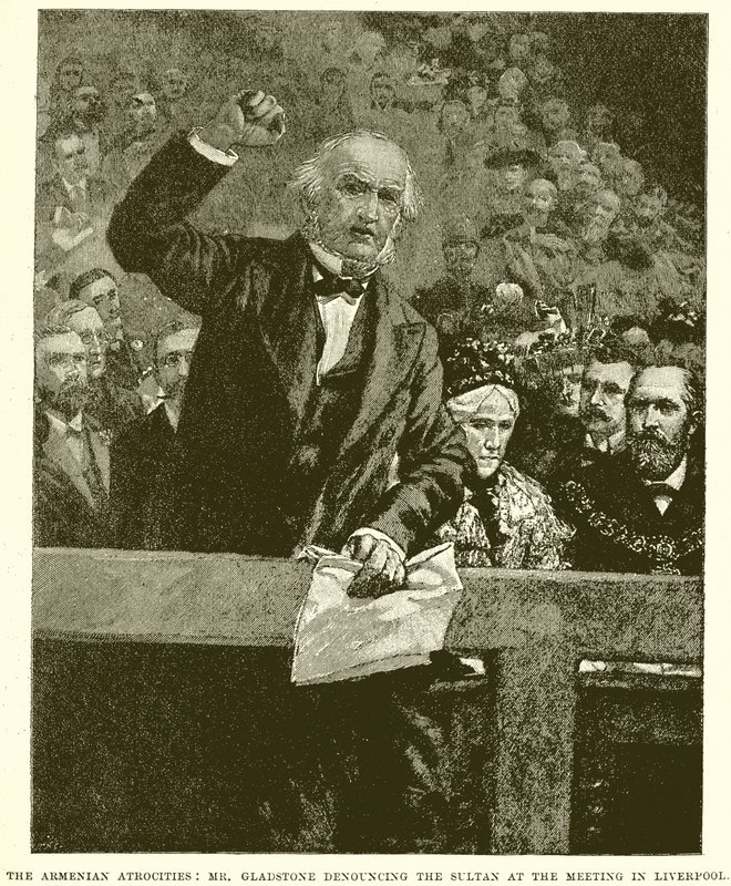 As Atrocidades Armênias: Sr. Gladstone Denunciando o Sultão na Reunião em Liverpool de English School