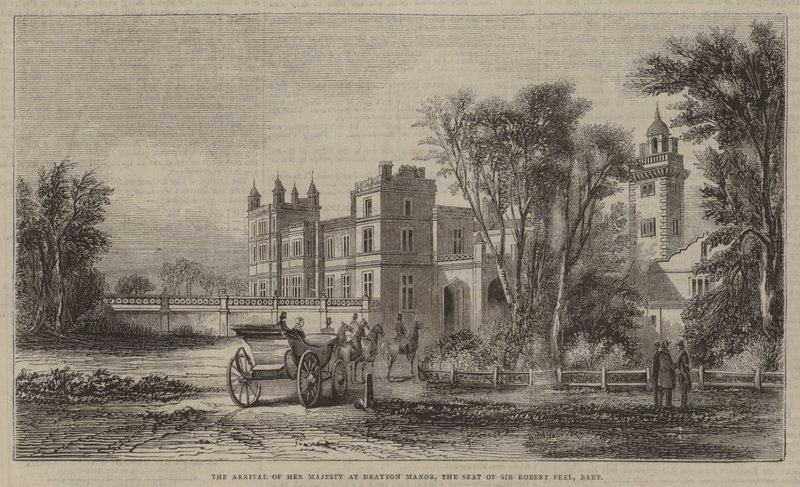 A chegada de Sua Majestade em Drayton Manor, a sede de Sir Robert Peel, Baronet de English School