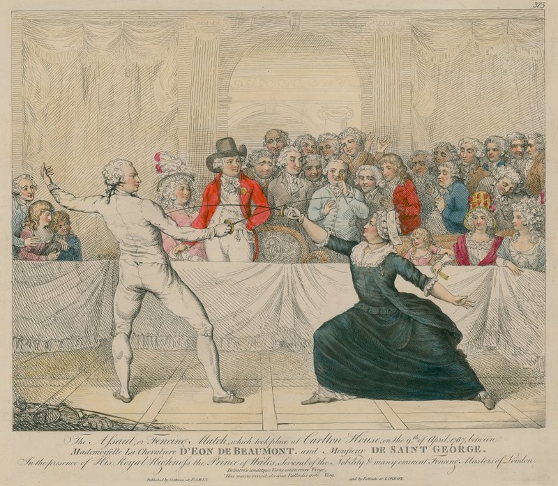 O assalto, ou jogo de esgrima entre Mademoiselle La Chevaliere DEON de Beaumont e Monsirur De Saint George de English School