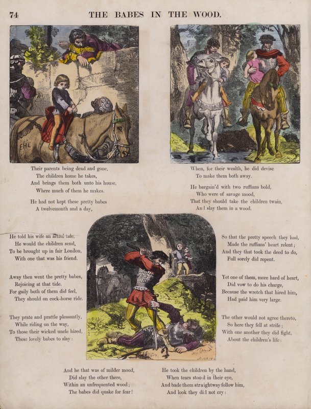 The Babes In The Wood (gravura colorida) de English School