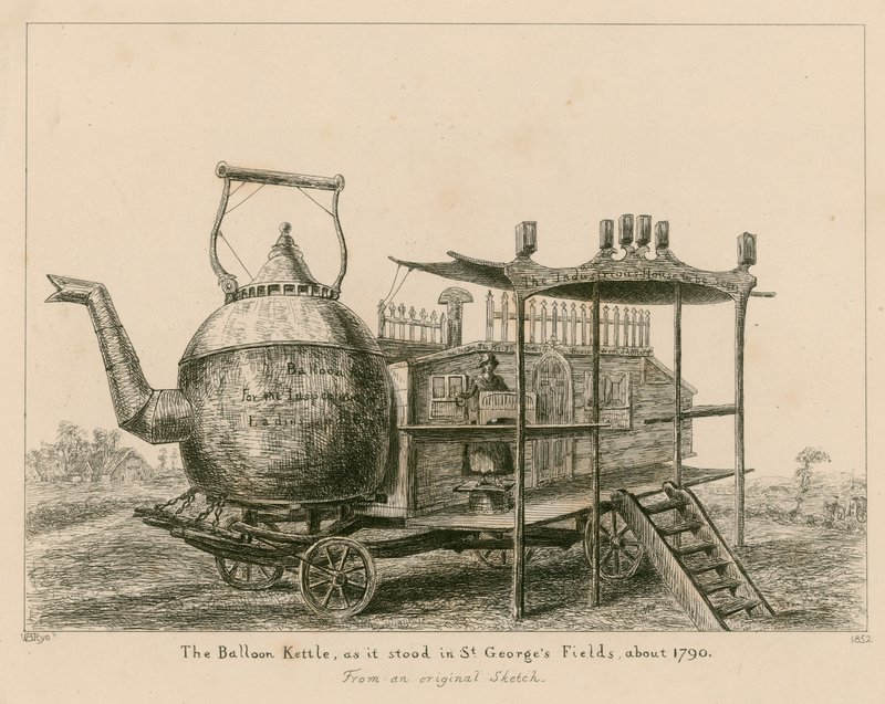 The Balloon Kettle, como ficava em St Georges Fields, em Londres, por volta de 1790 de English School