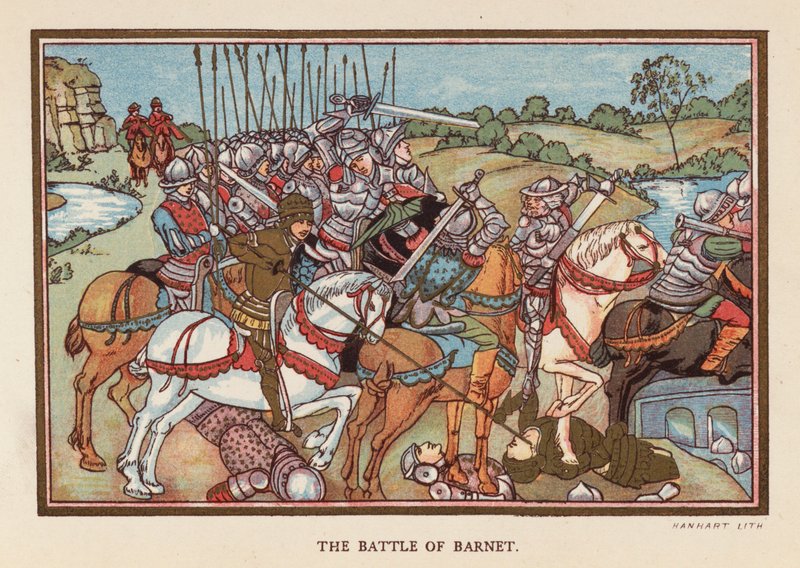 A Batalha de Barnet (litografia a cores) de English School