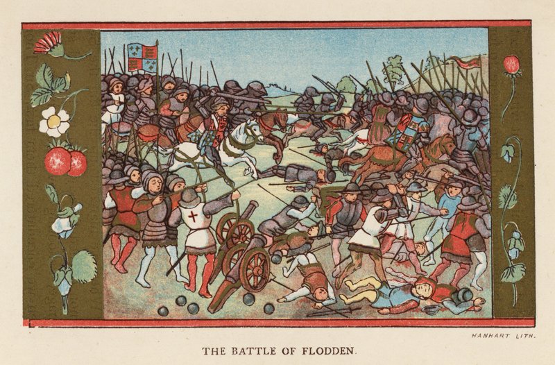 A Batalha de Flodden (litografia a cores) de English School