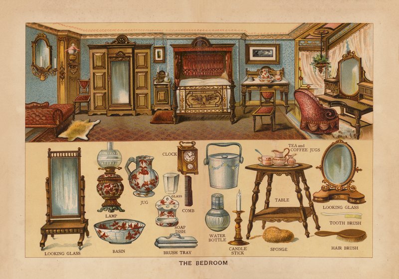 O quarto de dormir (litografia a cores) de English School