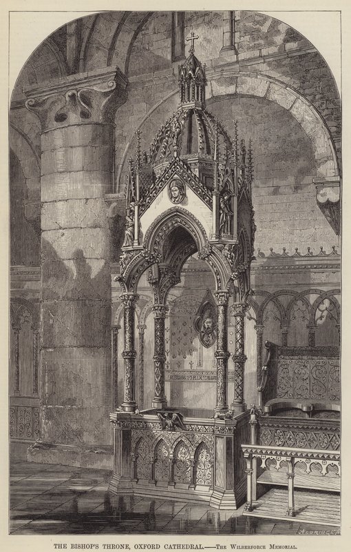 O Trono do Bispo, a Catedral de Oxford, o Memorial Wilberforce (gravura) de English School