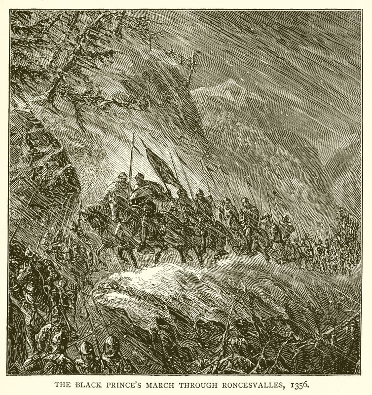 Os Príncipes Negros de março até Roncesvalles, 1356 de English School