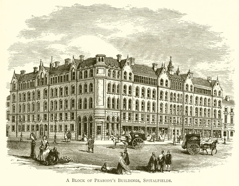 O bloco de edifícios de Peabodys, Spitalfields de English School