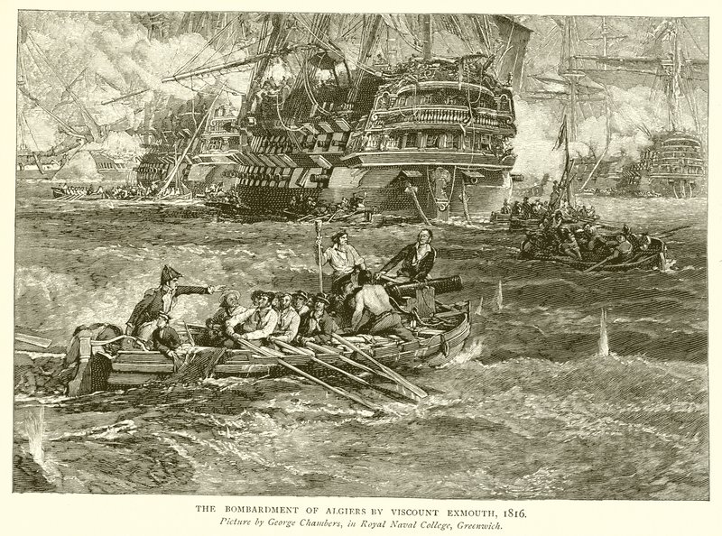 O bombardeio de Argel por Visconde Exmouth, 1816 de English School