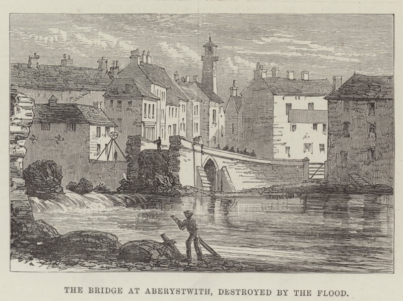 A Ponte de Aberystwith, destruída pelo Dilúvio (gravura) de English School