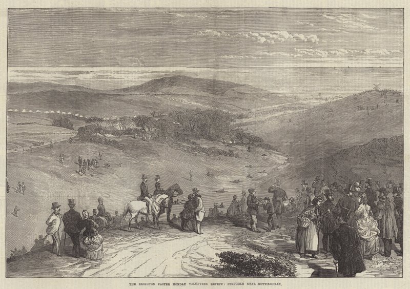 The Brighton Easter Monday Volunteer Review, Struggle near Rottingdean (gravura) de English School
