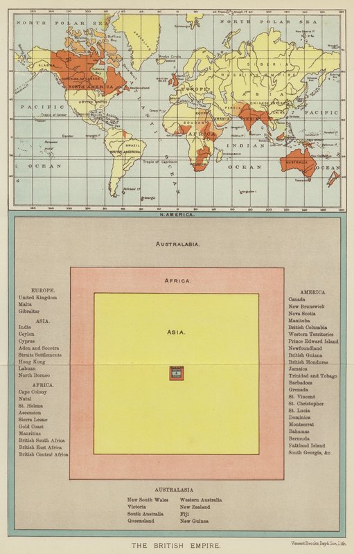 O Império Britânico (litografia a cores) de English School