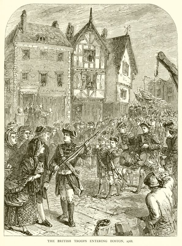 As tropas britânicas entrando em Boston, 1768 de English School