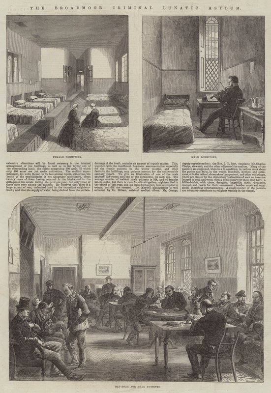 O Broadmoor Criminal Lunatic Asylum (gravura) de English School