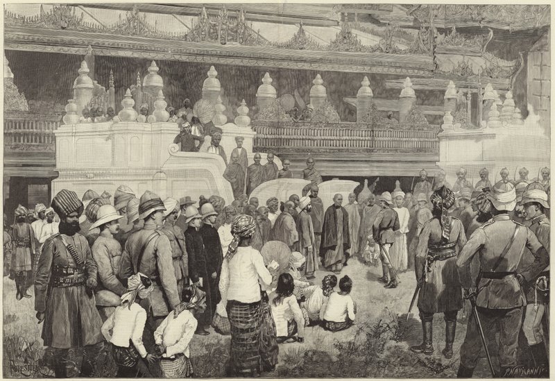 O arcebispo budista de Burmah recebe Sir Frederick Roberts no mosteiro de Mandalay de English School