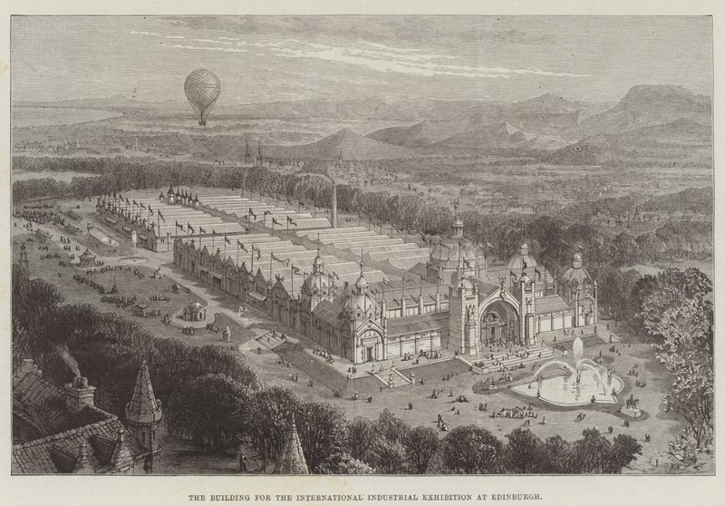 O Edifício para a Exposição Industrial Internacional em Edimburgo (gravura) de English School