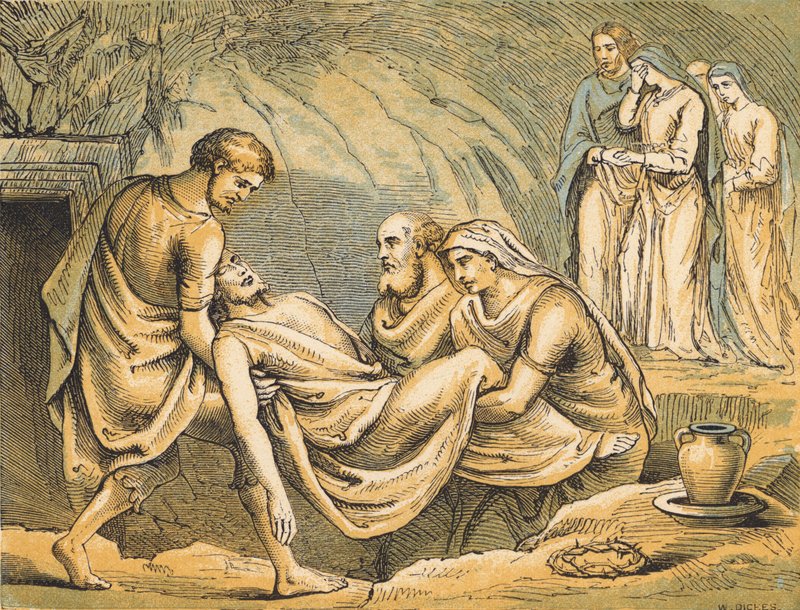 O Sepultamento de Jesus (gravura colorida) de English School