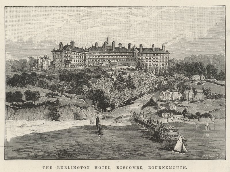 O Hotel Burlington, Boscombe, Bournemouth (gravura) de English School