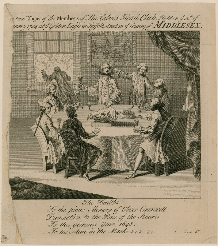 The Calves Head Club, realizado em 30 de janeiro de 1734 na Golden Eagle na Suffolk Street de English School