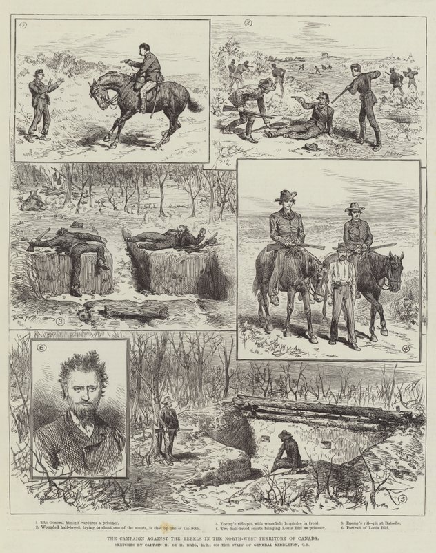 A Campanha contra os Rebeldes no Território Noroeste do Canadá (gravura) de English School