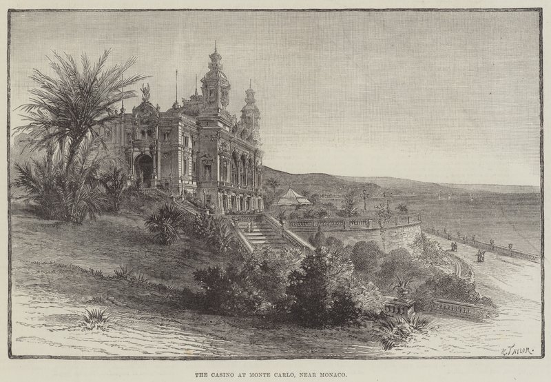 O Casino em Monte Carlo, perto do Mónaco (gravura) de English School