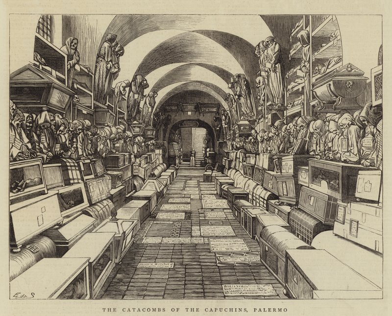 As Catacumbas dos Capuchinhos, Palermo (gravura) de English School
