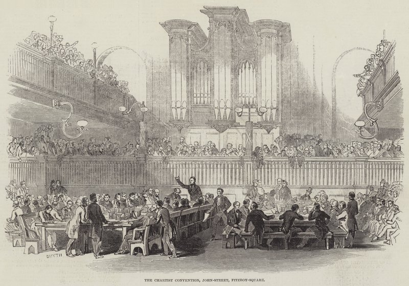 The Chartist Convention, John-Street, Fitzroy-Square (gravura) de English School