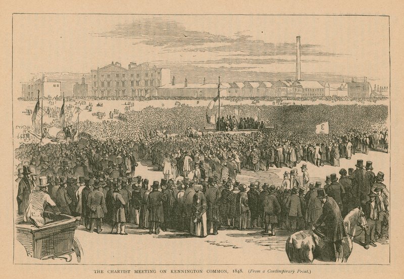 A reunião cartista sobre Kennington Common em 1848 de English School