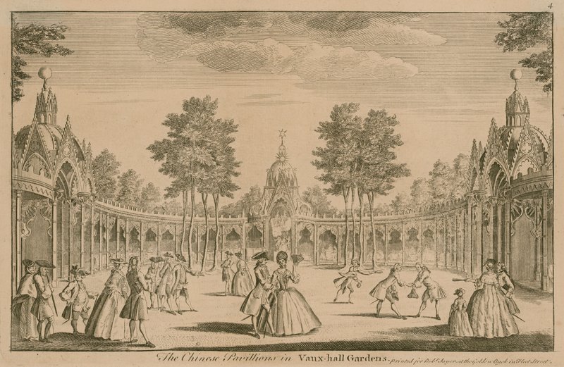 Os Pavilhões Chineses em Vauxhall Gardens, Londres de English School