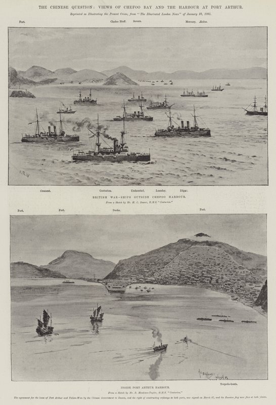 A Pergunta Chinesa, Vistas da Baía do Chefoo e do Porto em Port Arthur (litho) de English School