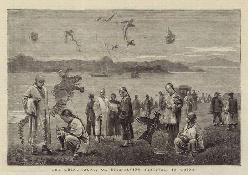O Festival Ching-Yaong, ou Kite-Flying Festival, na China (gravura) de English School
