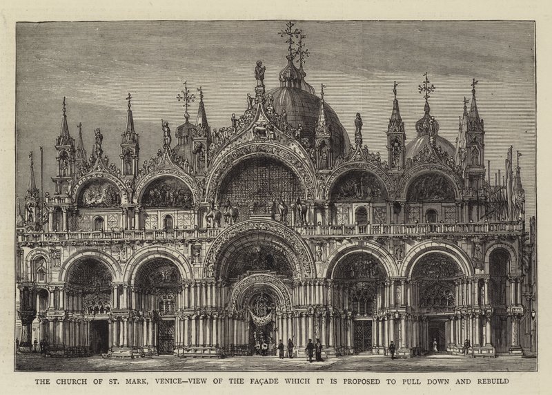 A Igreja de São Marcos, Veneza, Vista da Fachada que se propõe derrubar e reconstruir (gravura) de English School